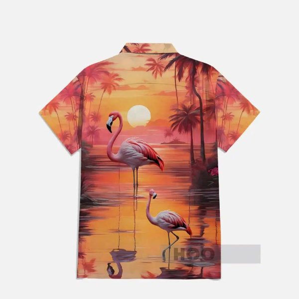 Flamingos Landscape Painting Hawaiian Shirt
