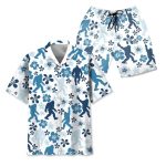 Funny Bigfoot Hibiscus Blue Hawaiian Shirt