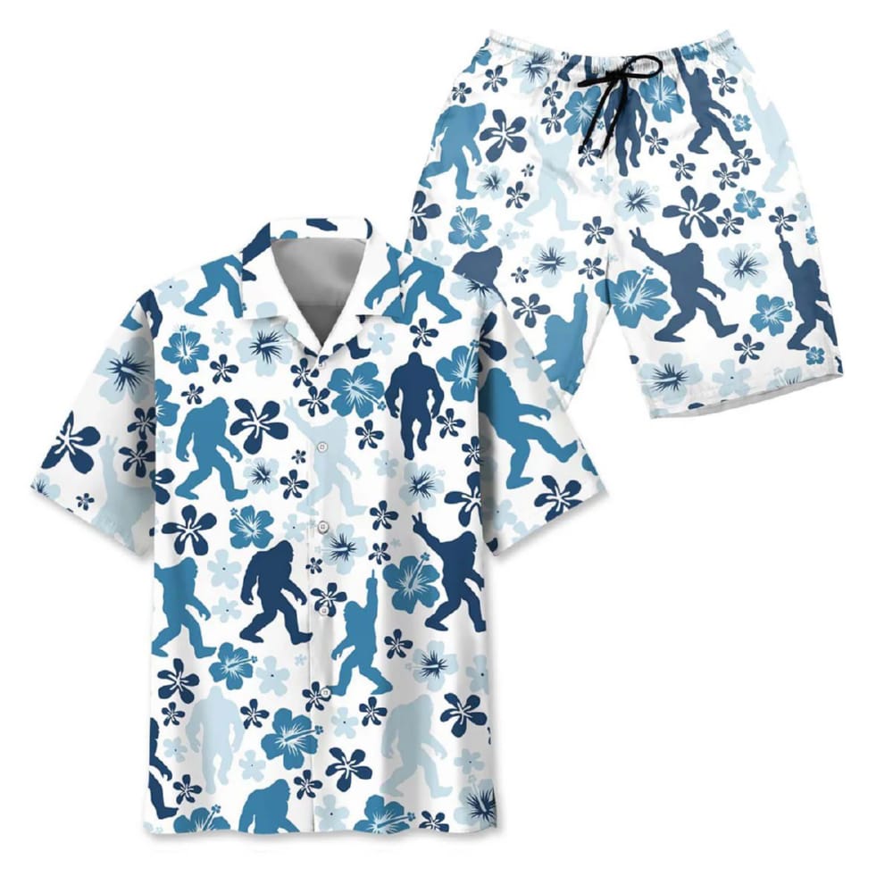 Funny Bigfoot Hibiscus Blue Hawaiian Shirt Funny Bigfoot Hibiscus Blue Hawaiian Shirt