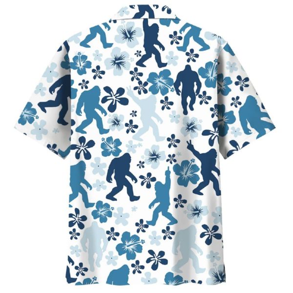 Funny Bigfoot Hibiscus Blue Hawaiian Shirt
