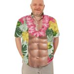 Funny Six-pack Abs Aloha Tropical Flowers Hawaiian Shirt
