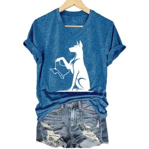Women’s Texas Animal Protection Print Casual V-Neck T-Shirt