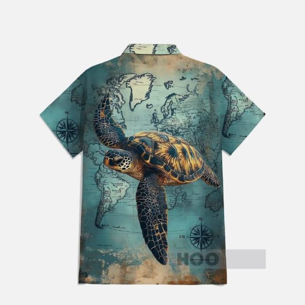 Hawaii Vintage Map And Sea Turtle Hawaiian Shirt
