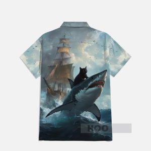 Black Cat Driving Shark Style Adventure Hawaiian Shirt1