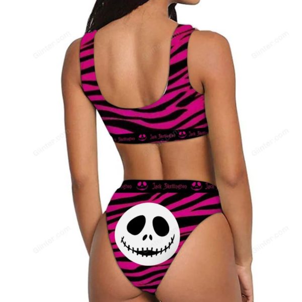 Jack Skellington Pink Animal Print Lady’s Bikini