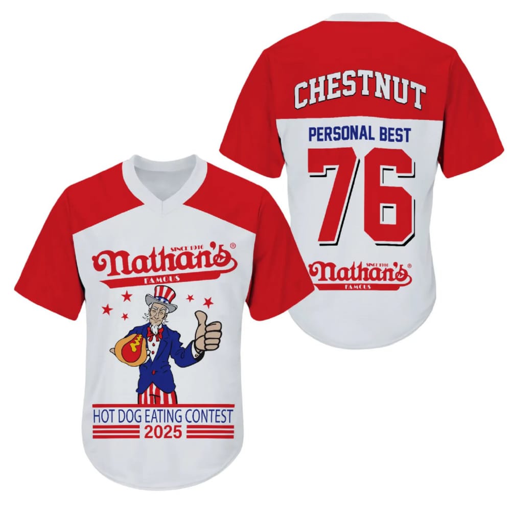 Joey Chestnut Personal Best Nathan Hot Dog Eating Contest Jersey 2025 Joey Chestnut Personal Best Nathan Hot Dog Eating Contest Jersey 2025