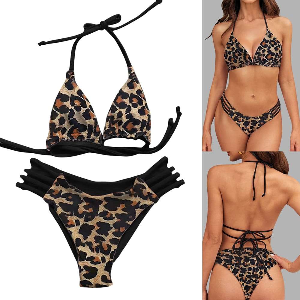 Leopard Halter Bikini Set For Women Leopard Halter Bikini Set For Women