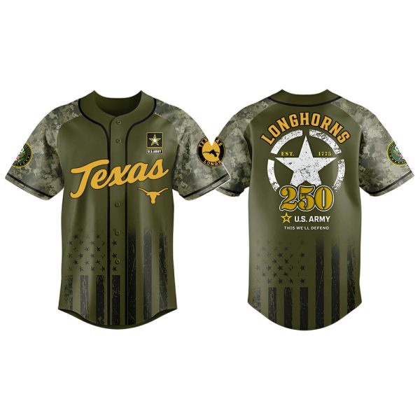 Longhorn US ARMY 250th Birthday Celebration Baseball Jersey