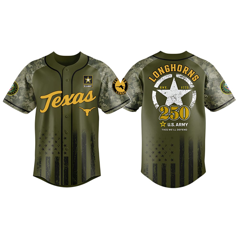 Longhorn US ARMY 250th Birthday Celebration Baseball Jersey Longhorn US ARMY 250th Birthday Celebration Baseball Jersey