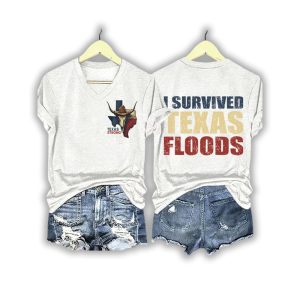 Texas Strong Cow Skull Texas State Flag I Survived Texas Floods Pray For Texas Shirt1