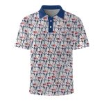 Men's America Baseball Print Casual Button Top Polo