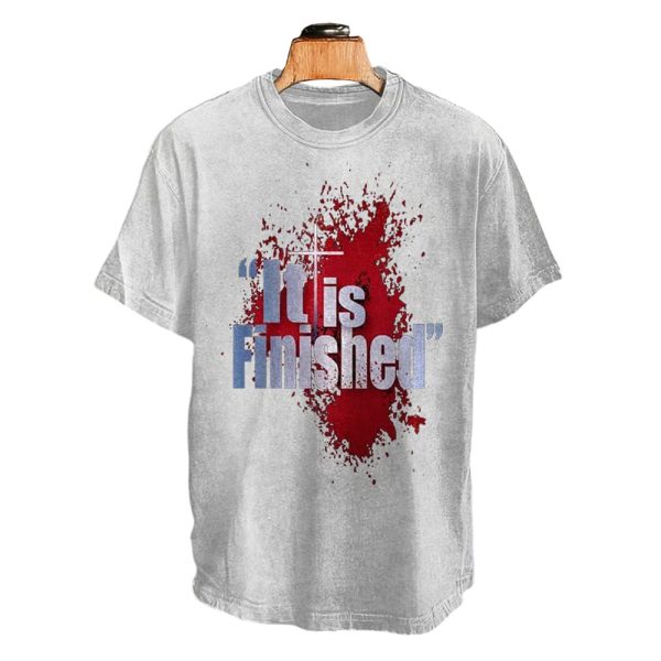 Men’s Bloody Cross Jesus Said It Is Finished Print Crew Neck T-Shirt