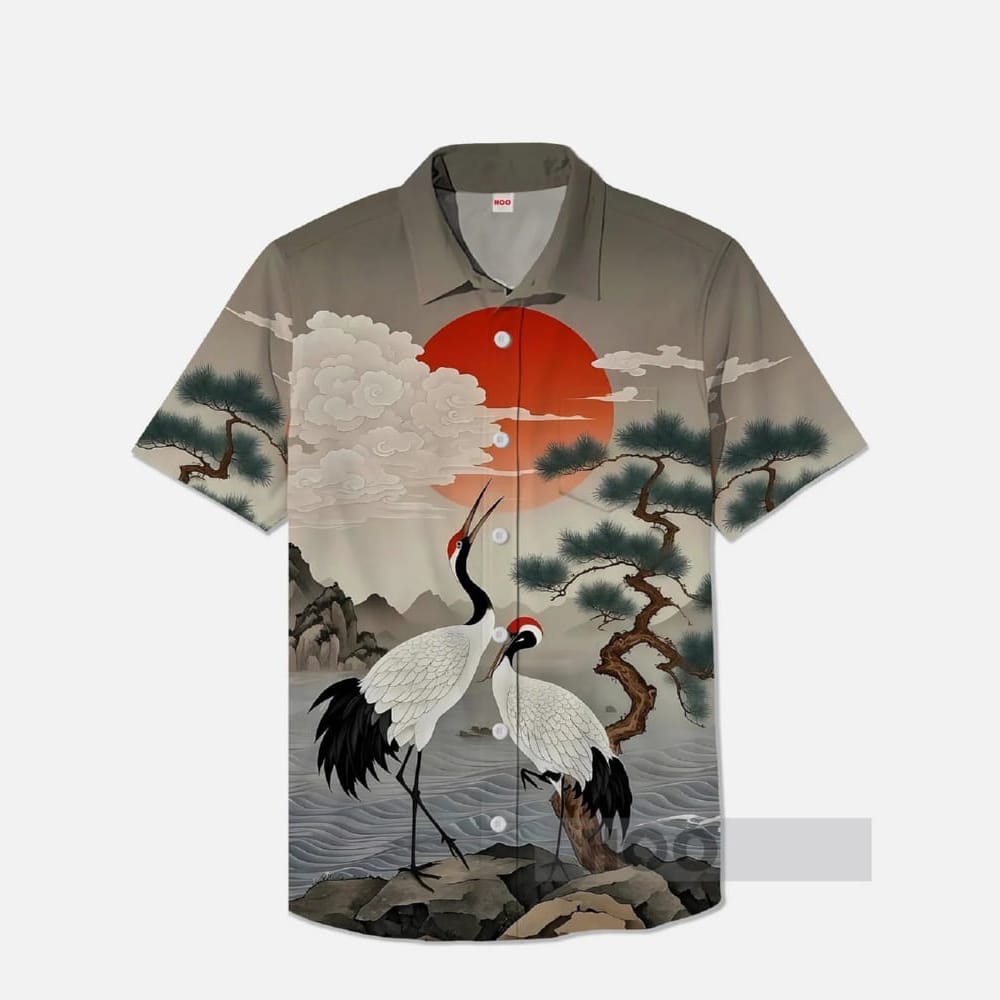 Mysterious Orient Cranes And Pine Trees Hawaiian Shirt Mysterious Orient Cranes And Pine Trees Hawaiian Shirt