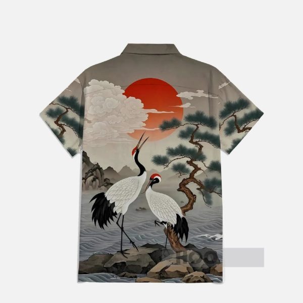 Mysterious Orient Cranes And Pine Trees Hawaiian Shirt