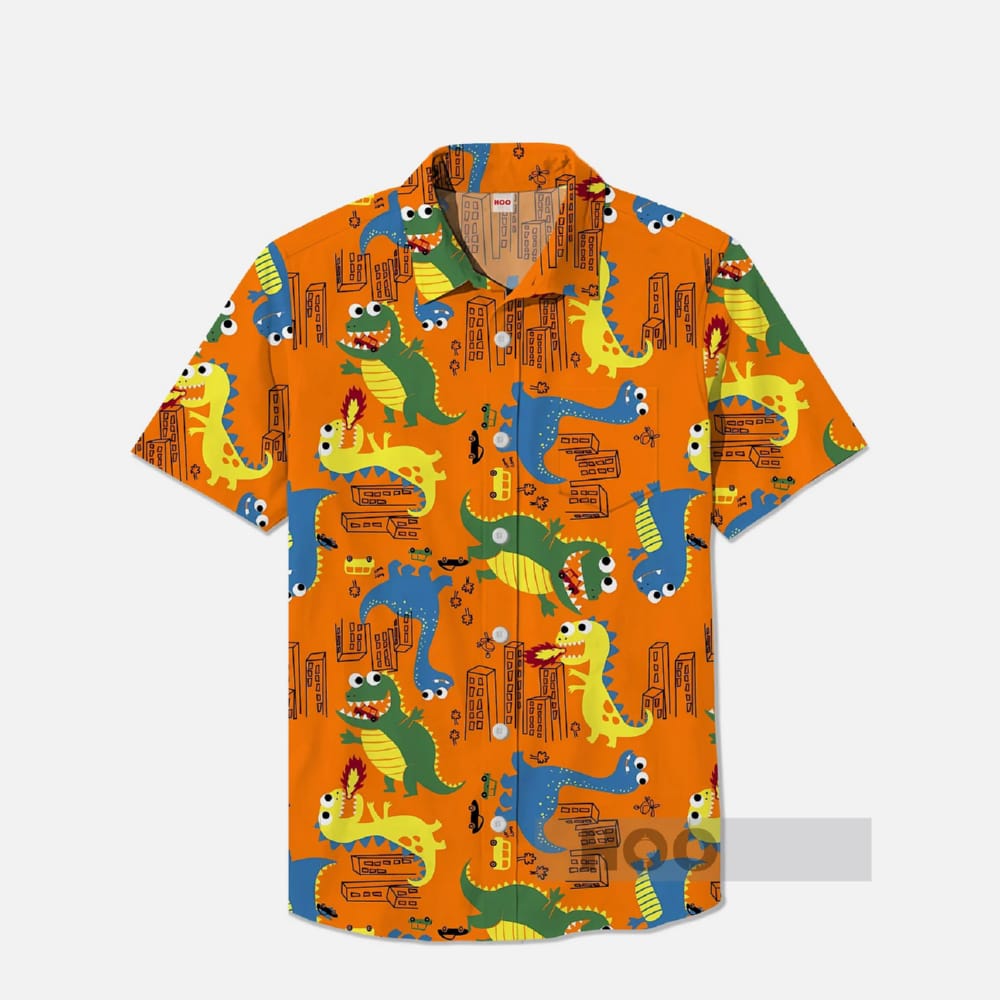 Nostalgic Anime Orange Dinosaurs Hawaiian Shirt Nostalgic Anime Orange Dinosaurs Hawaiian Shirt