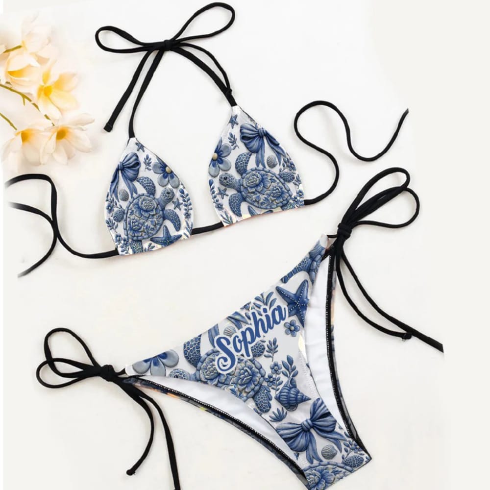 Ocean Turtle Personalized Turtle Triangle Bikini Swimsuit Ocean Turtle Personalized Turtle Triangle Bikini Swimsuit