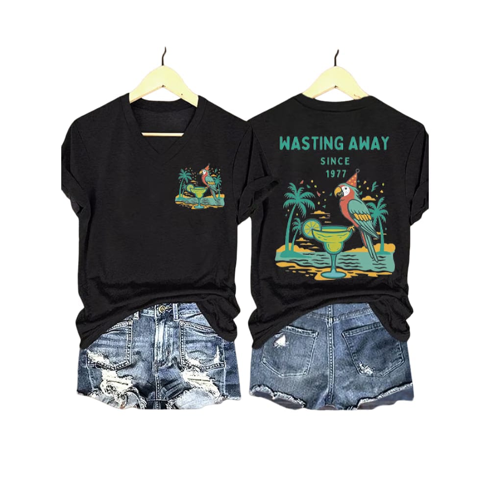Parrot Margarita Wasting Away Since 1977 Two Sided Shirt Parrot Margarita Wasting Away Since 1977 Two-Sided Shirt