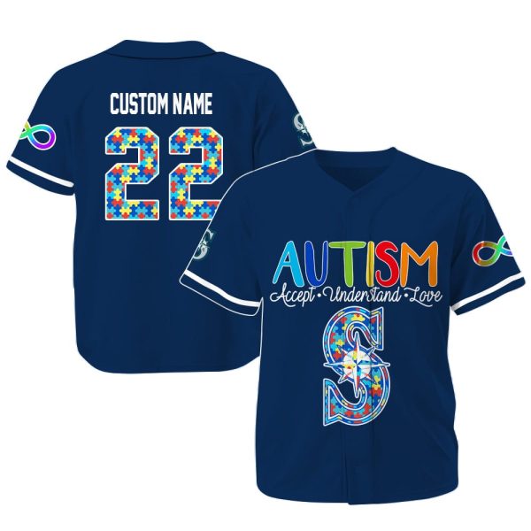 Personalized Mariners Autism Awareness Baseball Jersey