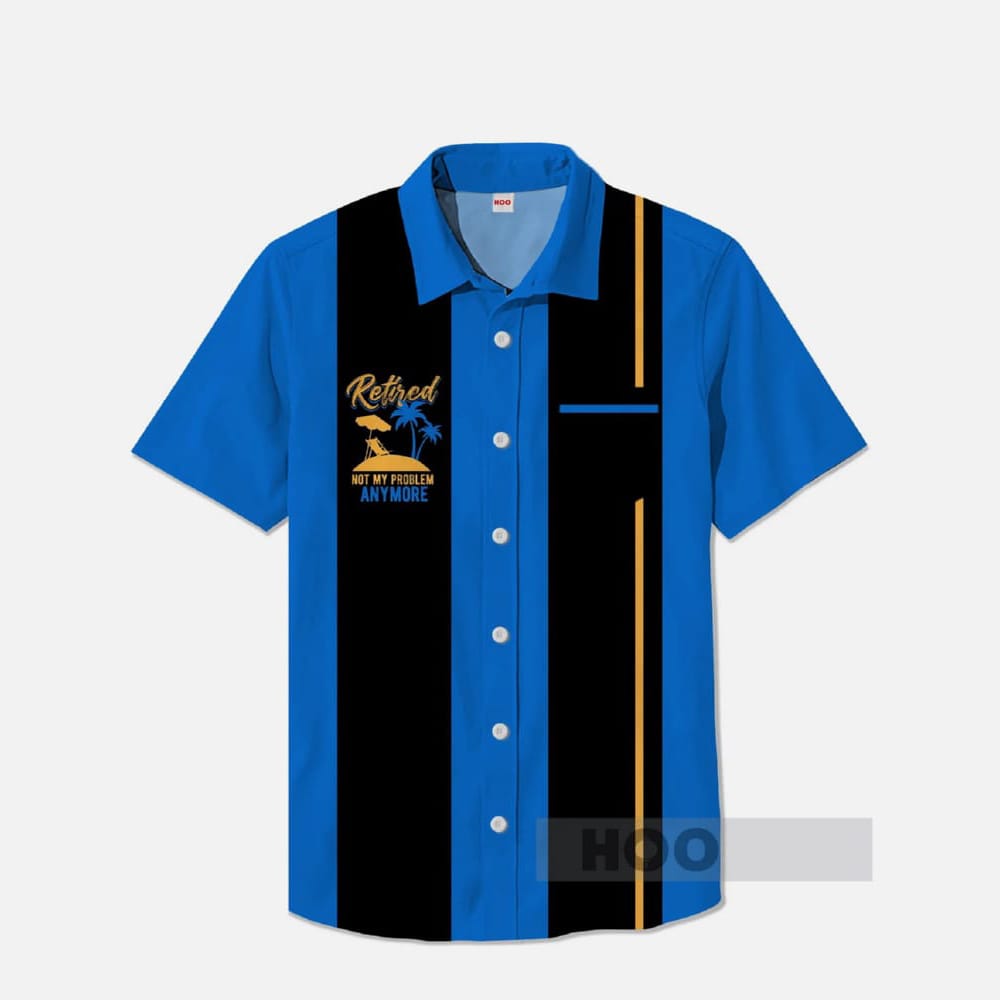 Retro Blue Camping Stripes And Palm Trees Silhouettes Hawaiian Shirt Retro Blue Camping Stripes And Palm Trees Silhouettes Hawaiian Shirt