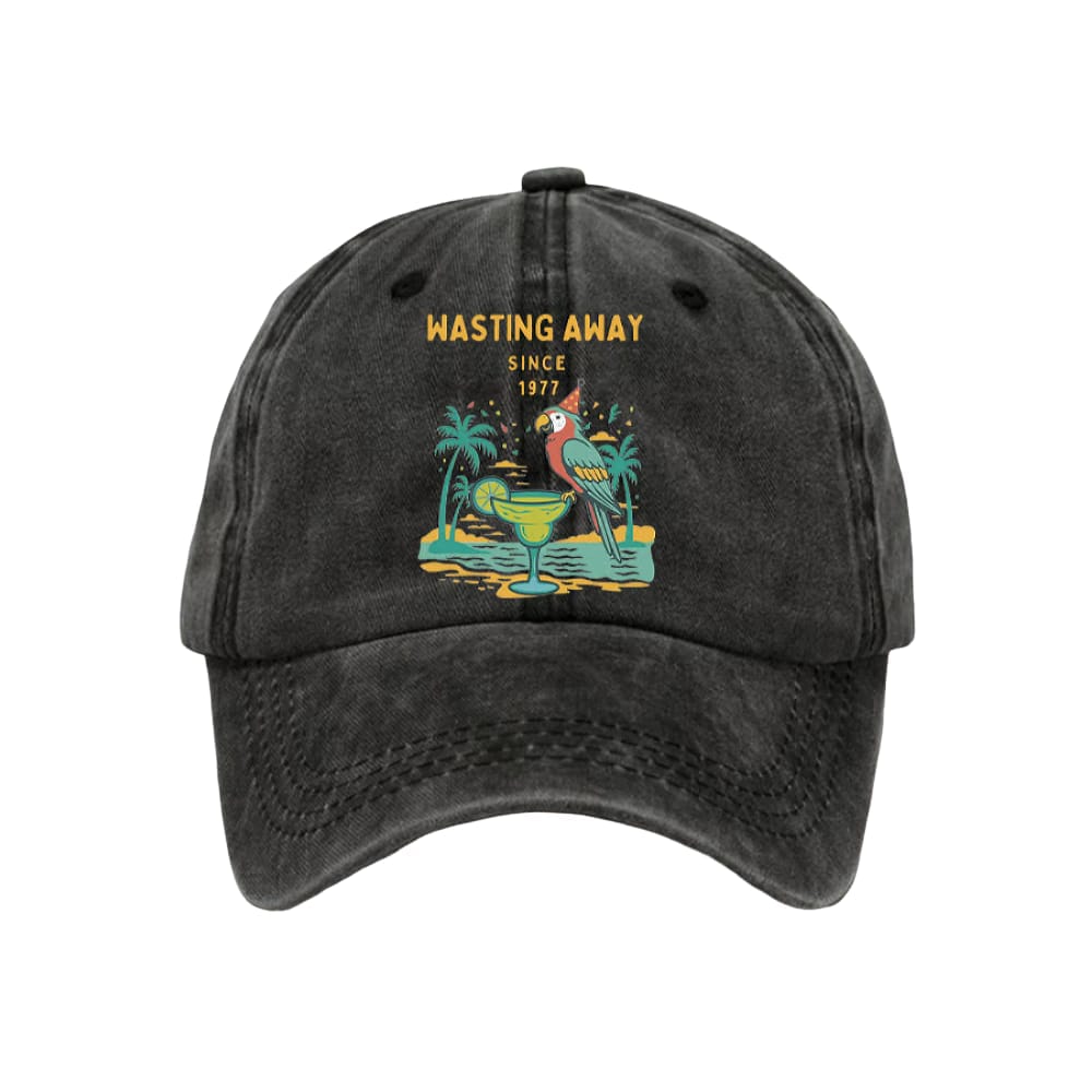 Retro Parrot Margarita Wasting Away Since 1977 Print Baseball Cap Retro Parrot Margarita Wasting Away Since 1977 Print Baseball Cap