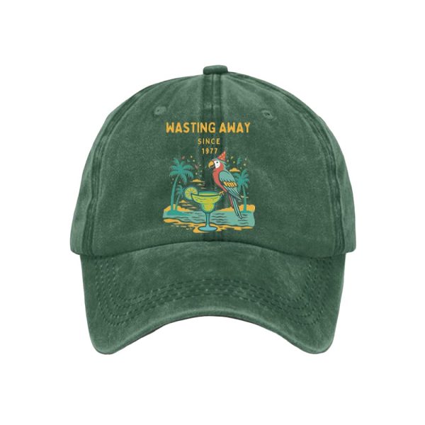Retro Parrot Margarita Wasting Away Since 1977 Print Baseball Cap