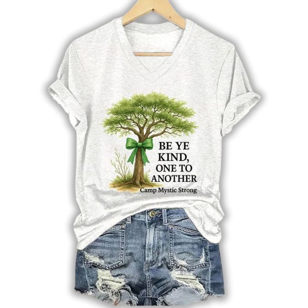 Retro Texas Strong Green Bow Cross Be Ye Kind One to Another Camp Mystic Strong Print T-Shirt