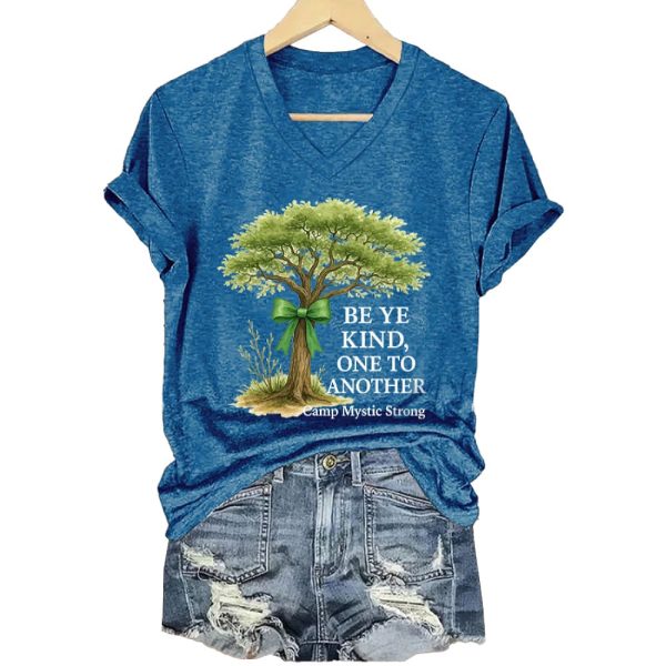 Retro Texas Strong Green Bow Cross Be Ye Kind One to Another Camp Mystic Strong Print T-Shirt