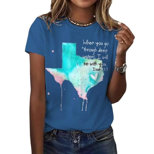 Retro Texas Strong When You Go Through Deep Waters I Will Be With You Isaiah 43 2 Print T-Shirt