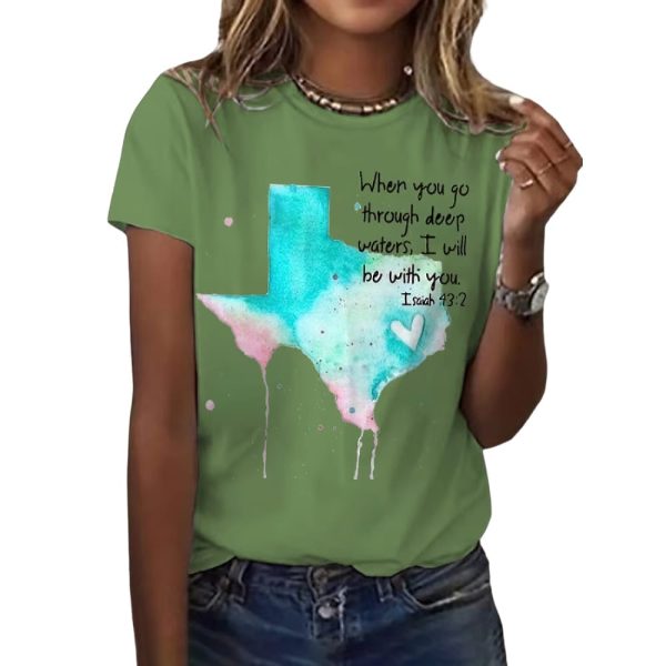 Retro Texas Strong When You Go Through Deep Waters I Will Be With You Isaiah 43 2 Print T-Shirt