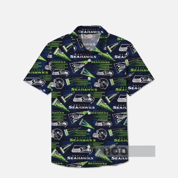 Seahawks And Helmet Ocean Blue Hawaiian Shirt