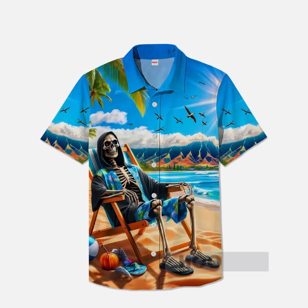 Skull Vacation Sunbathing Hawaiian Shirt Skull Vacation Sunbathing Hawaiian Shirt