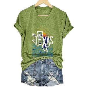 V Neck Retro Texas Strong We Are Texas Come Hell Or High Water Print T Shirt4