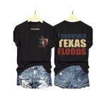 Texas Strong Cow Skull Texas State Flag I Survived Texas Floods Pray For Texas Shirt