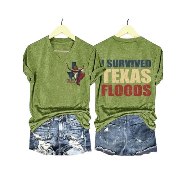 Texas Strong Cow Skull Texas State Flag I Survived Texas Floods Pray For Texas Shirt