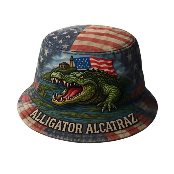 Unisex Crocodile Alcatraz Design Print Bucket Hat