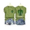 V Neck Retro Texas Strong Green Bow Cross Be Ye Kind One to Another Camp Mystic Strong Print T-Shirt
