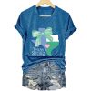 V-Neck Retro Texas Strong Green Bow Print T-Shirt