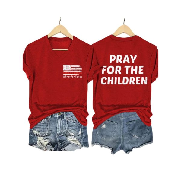V-Neck Retro Texas Strong Pray For Texas Pray For The Children Print T-Shirt