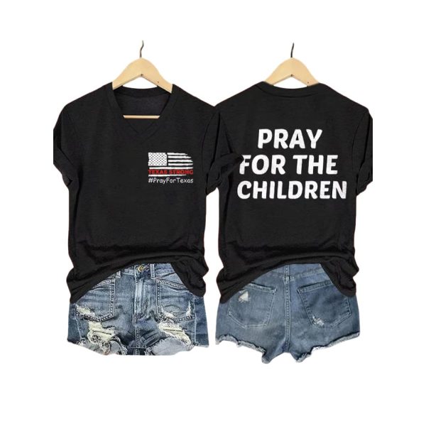 V-Neck Retro Texas Strong Pray For Texas Pray For The Children Print T-Shirt