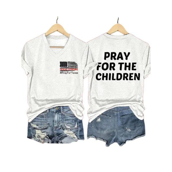 V-Neck Retro Texas Strong Pray For Texas Pray For The Children Print T-Shirt