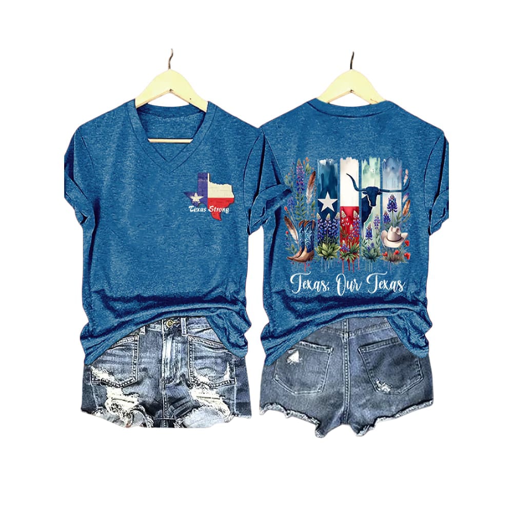 V Neck Retro Texas Strong Texas Our Texas Print T Shirt V-Neck Retro Texas Strong Texas Our Texas Print T-Shirt