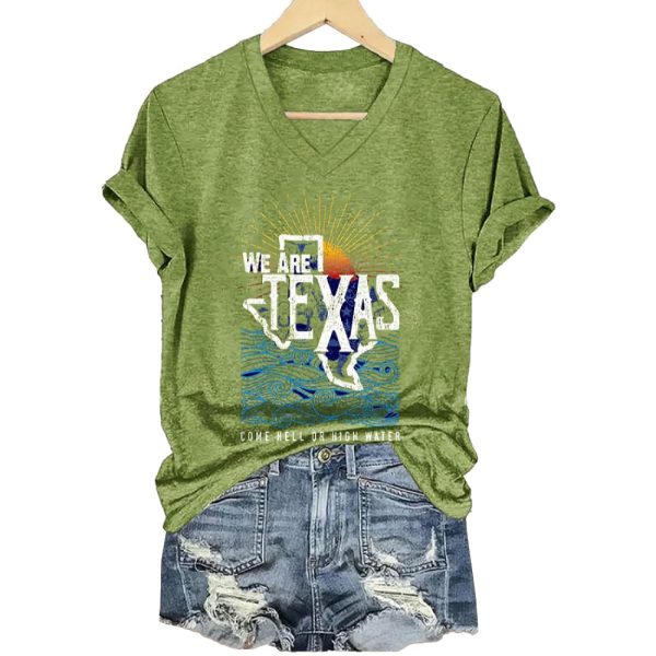 V-Neck Retro Texas Strong We Are Texas Come Hell Or High Water Print T-Shirt