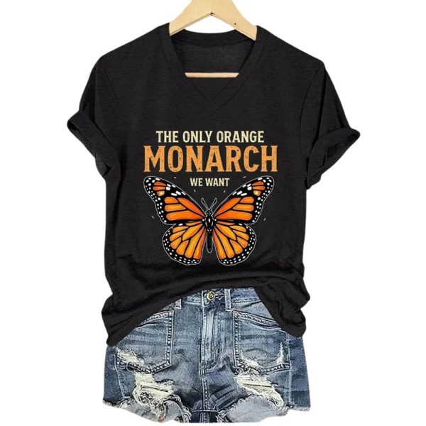 V-Neck Retro The Only Orange Monarch We Want Print T-Shirt