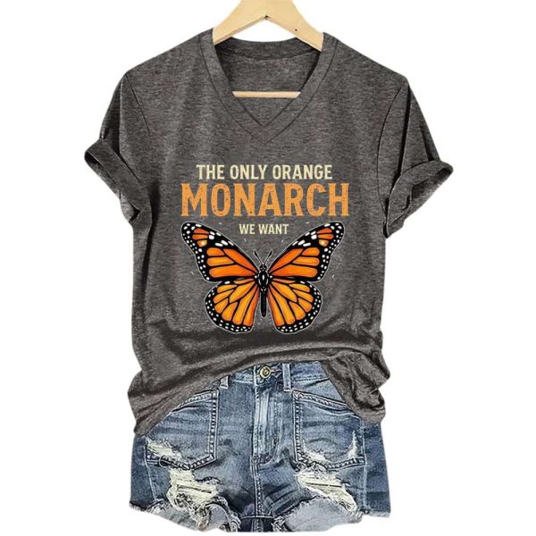 V-Neck Retro The Only Orange Monarch We Want Print T-Shirt