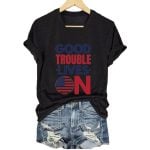 Women's Good Trouble Lives On Print V-Neck T-Shirt