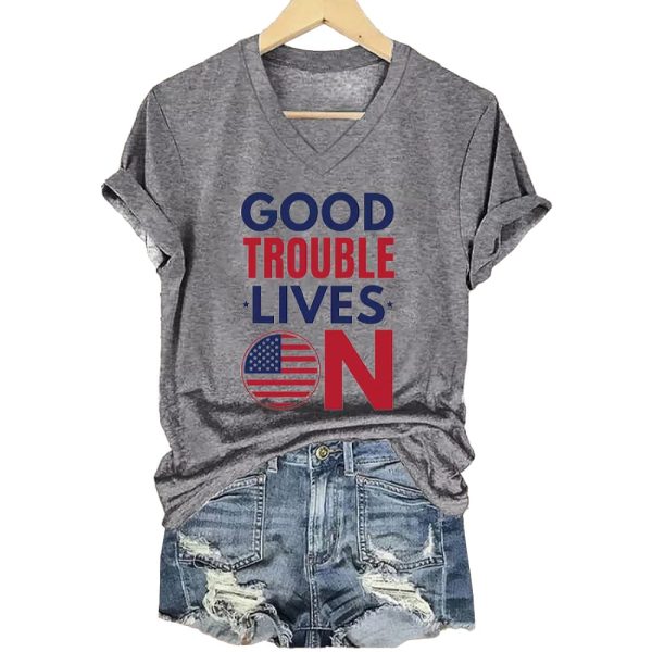 Women’s Good Trouble Lives On Print V-Neck T-Shirt