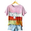 Women’s Oil Painting Art Cat Print Short Sleeve T-Shirt