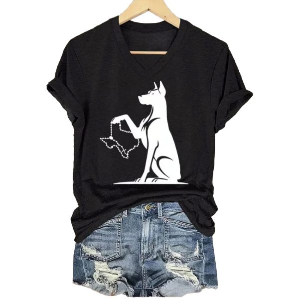 Women’s Texas Animal Protection Print Casual V-Neck T-Shirt