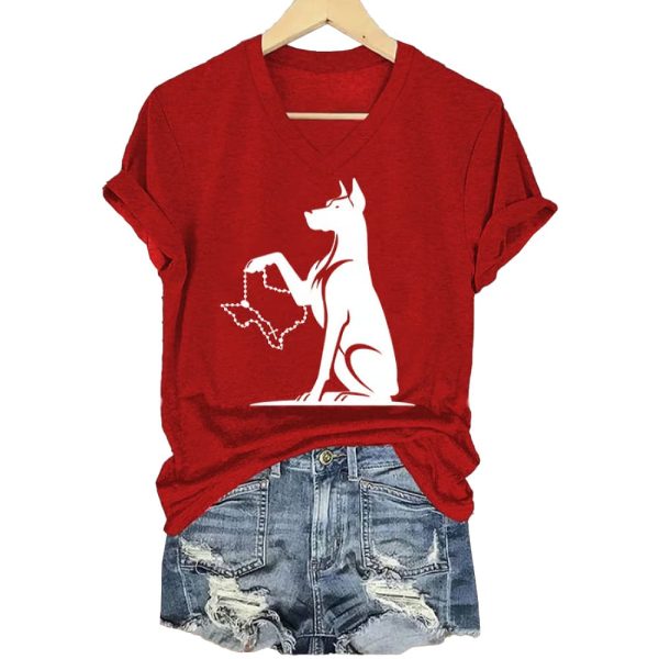 Women’s Texas Animal Protection Print Casual V-Neck T-Shirt