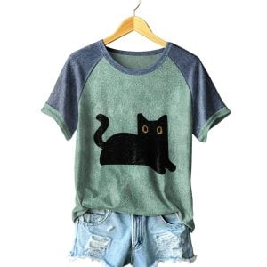 Black Cat Color Blocked Shirt